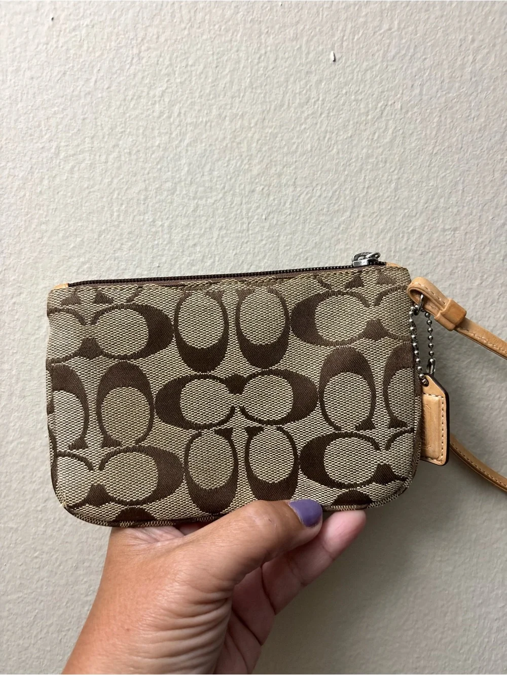 Coach Signature Canvas Wristlet in Brown/Tan